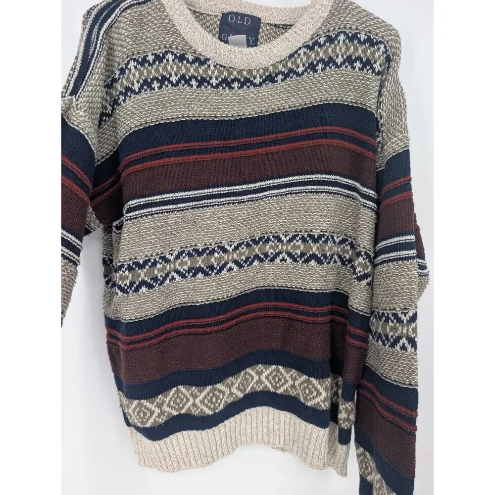 Vintage Old Glory Men’s L 3D Knit Sweater Striped Fair Isle Made in USA 90s